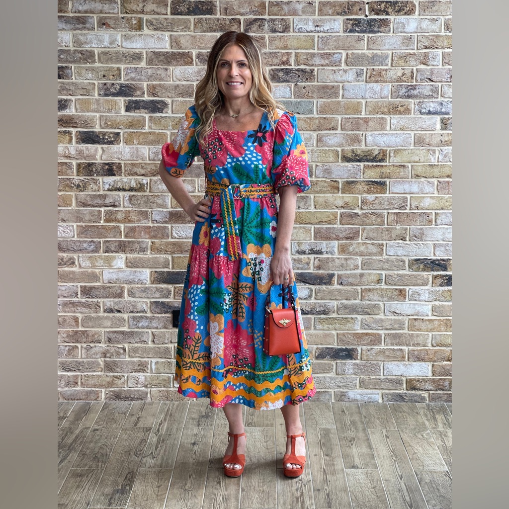 Emily Lovelock Eyelet Floral Tie Waist Midi Dress